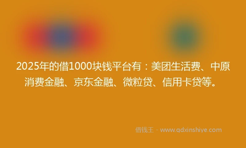 2025年的借1000块钱平台有：美团生活费、中原消费金融、京东金融、微粒贷、信用卡贷等。