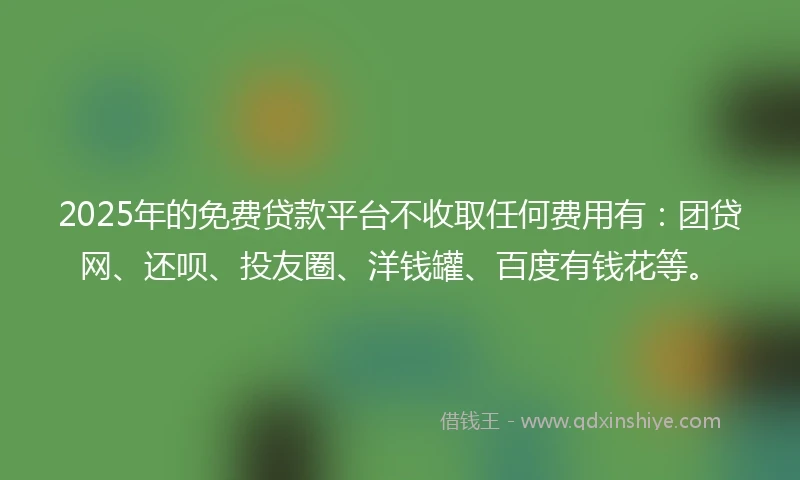 2025年的免费贷款平台不收取任何费用有：团贷网、还呗、投友圈、洋钱罐、百度有钱花等。