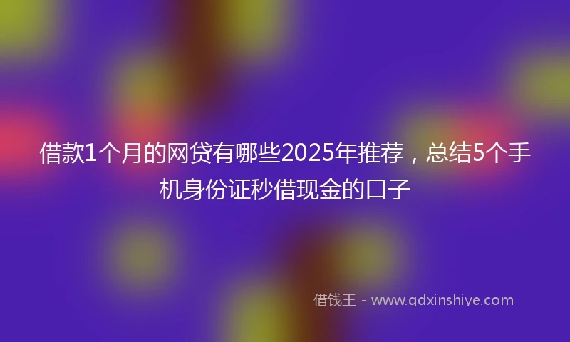 借款1个月的网贷有哪些2025年推荐，总结5个手机身份证秒借现金的口子