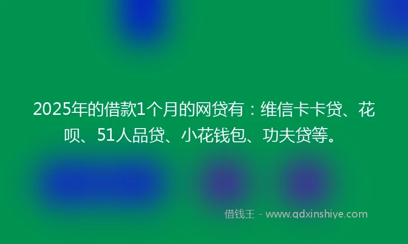 2025年的借款1个月的网贷有：维信卡卡贷、花呗、51人品贷、小花钱包、功夫贷等。
