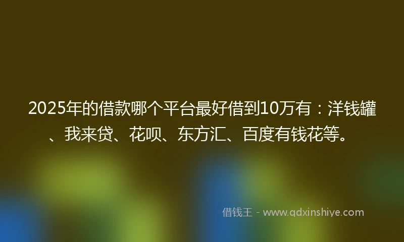 2025年的借款哪个平台最好借到10万有：洋钱罐、我来贷、花呗、东方汇、百度有钱花等。