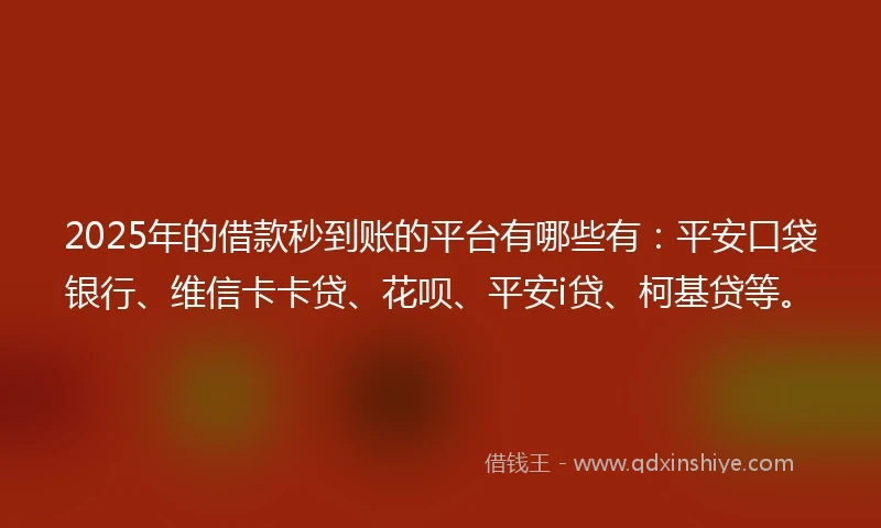 2025年的借款秒到账的平台有哪些有：平安口袋银行、维信卡卡贷、花呗、平安i贷、柯基贷等。