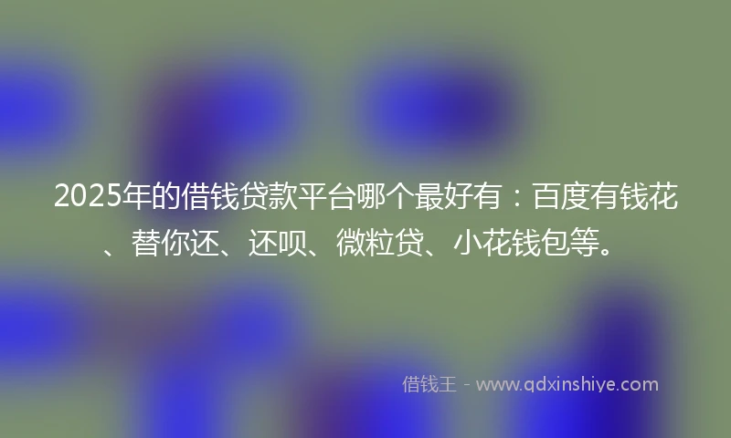 2025年的借钱贷款平台哪个最好有：百度有钱花、替你还、还呗、微粒贷、小花钱包等。