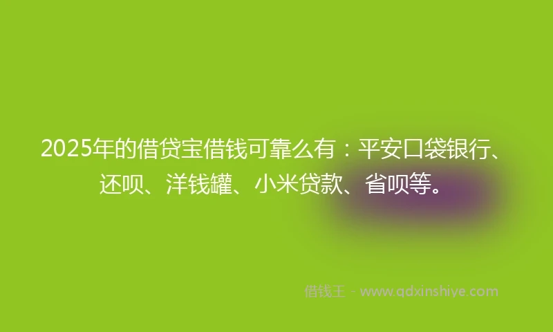 2025年的借贷宝借钱可靠么有：平安口袋银行、还呗、洋钱罐、小米贷款、省呗等。