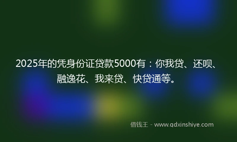 2025年的凭身份证贷款5000有：你我贷、还呗、融逸花、我来贷、快贷通等。