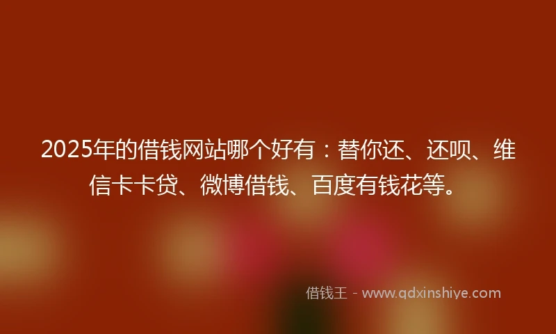 2025年的借钱网站哪个好有：替你还、还呗、维信卡卡贷、微博借钱、百度有钱花等。