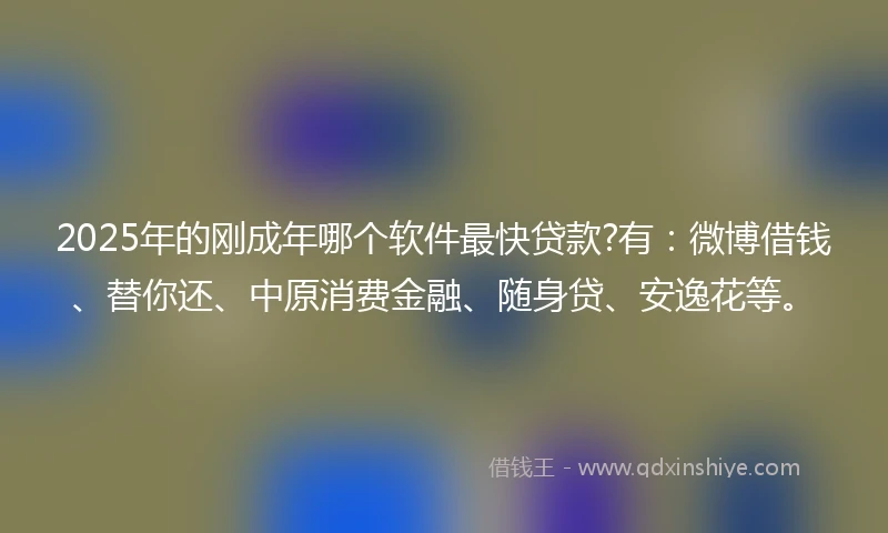 2025年的刚成年哪个软件最快贷款?有：微博借钱、替你还、中原消费金融、随身贷、安逸花等。