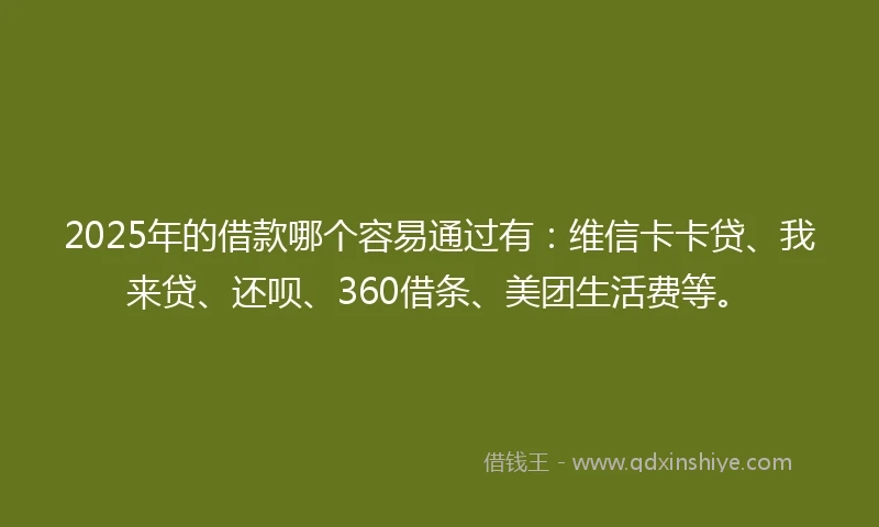 2025年的借款哪个容易通过有：维信卡卡贷、我来贷、还呗、360借条、美团生活费等。
