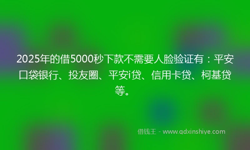 2025年的借5000秒下款不需要人脸验证有：平安口袋银行、投友圈、平安i贷、信用卡贷、柯基贷等。