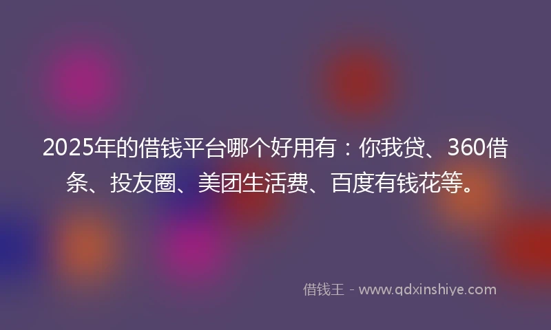 2025年的借钱平台哪个好用有：你我贷、360借条、投友圈、美团生活费、百度有钱花等。