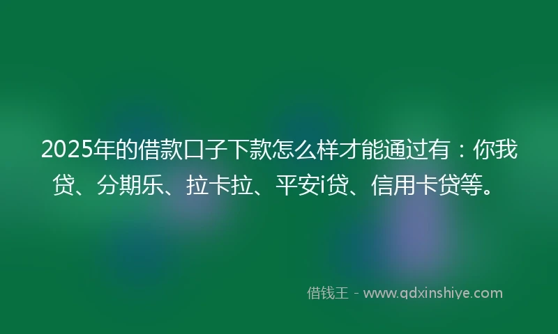 2025年的借款口子下款怎么样才能通过有：你我贷、分期乐、拉卡拉、平安i贷、信用卡贷等。