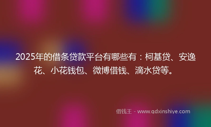 2025年的借条贷款平台有哪些有：柯基贷、安逸花、小花钱包、微博借钱、滴水贷等。