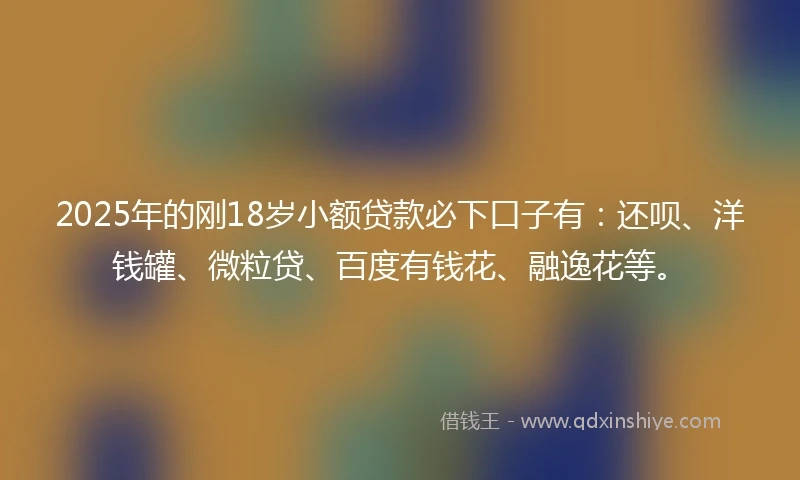 2025年的刚18岁小额贷款必下口子有:还呗、洋钱罐、微粒贷、百度有钱花、融逸花等。