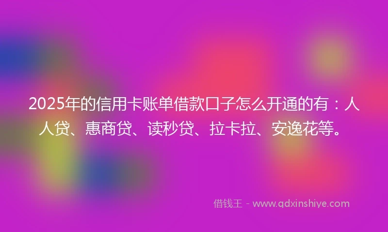 2025年的信用卡账单借款口子怎么开通的有：人人贷、惠商贷、读秒贷、拉卡拉、安逸花等。