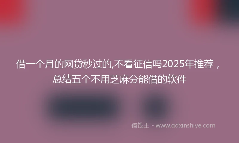 借一个月的网贷秒过的,不看征信吗2025年推荐，总结五个不用芝麻分能借的软件