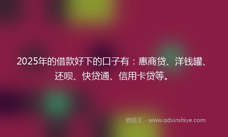 2025年的借款好下的口子有:惠商贷、洋钱罐、还呗、快贷通、信用卡贷等。