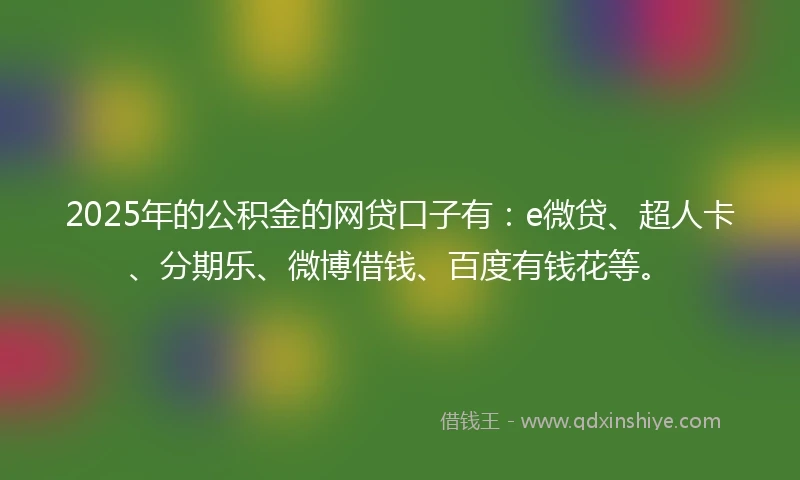 2025年的公积金的网贷口子有：e微贷、超人卡、分期乐、微博借钱、百度有钱花等。