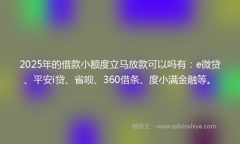 2025年的借款小额度立马放款可以吗有：e微贷、平安i贷、省呗、360借条、度小满金融等。