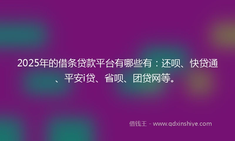 2025年的借条贷款平台有哪些有：还呗、快贷通、平安i贷、省呗、团贷网等。