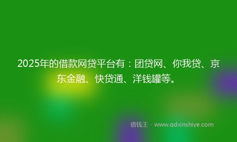 2025年的借款网贷平台有：团贷网、你我贷、京东金融、快贷通、洋钱罐等。