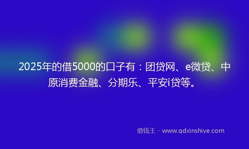 2025年的借5000的口子有：团贷网、e微贷、中原消费金融、分期乐、平安i贷等。