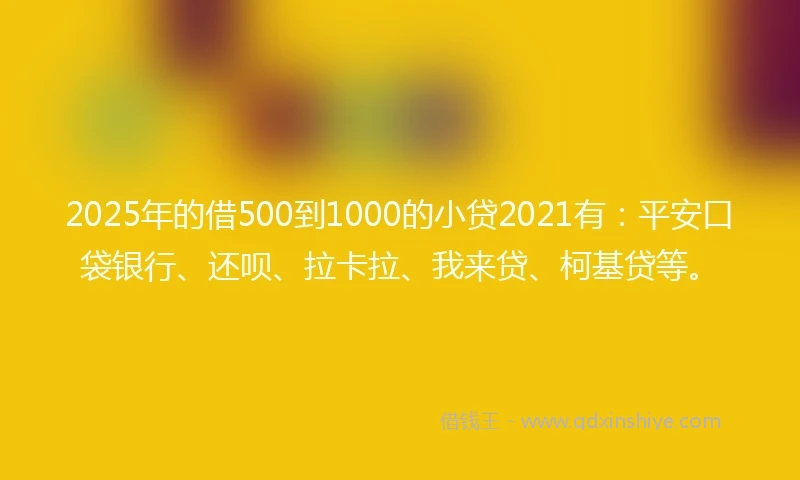 2025年的借500到1000的小贷2021有：平安口袋银行、还呗、拉卡拉、我来贷、柯基贷等。