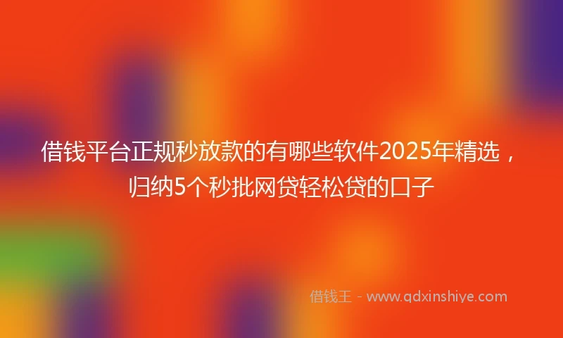 借钱平台正规秒放款的有哪些软件2025年精选，归纳5个秒批网贷轻松贷的口子