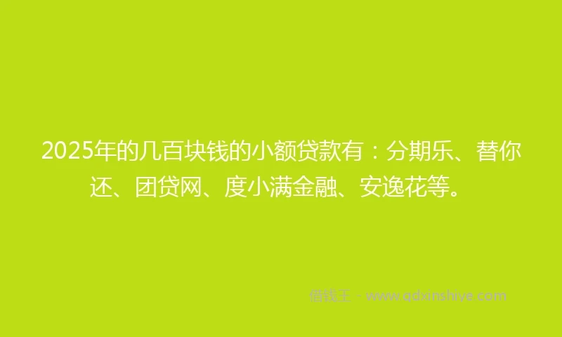 2025年的几百块钱的小额贷款有：分期乐、替你还、团贷网、度小满金融、安逸花等。