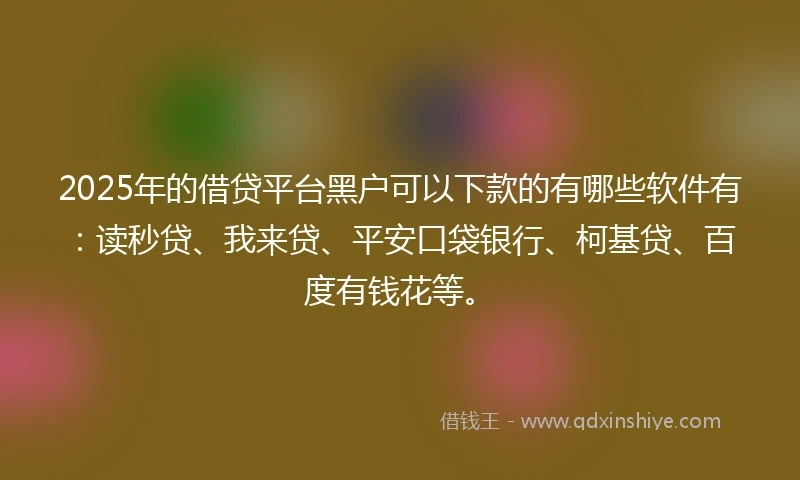 2025年的借贷平台黑户可以下款的有哪些软件有：读秒贷、我来贷、平安口袋银行、柯基贷、百度有钱花等。
