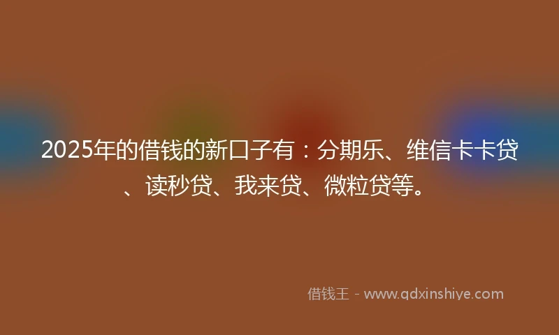 2025年的借钱的新口子有：分期乐、维信卡卡贷、读秒贷、我来贷、微粒贷等。
