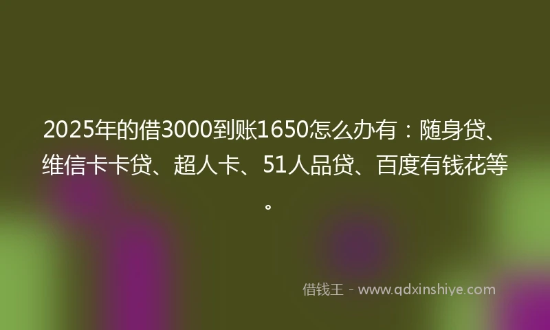 2025年的借3000到账1650怎么办有:随身贷、维信卡卡贷、超人卡、51人品贷、百度有钱花等。