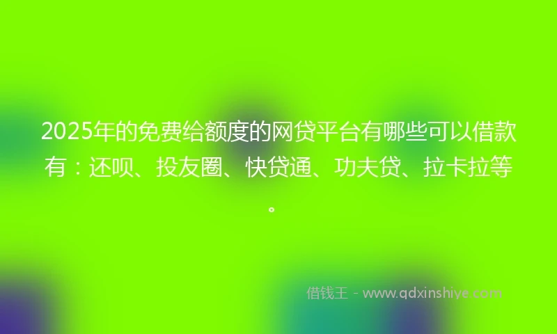 2025年的免费给额度的网贷平台有哪些可以借款有：还呗、投友圈、快贷通、功夫贷、拉卡拉等。