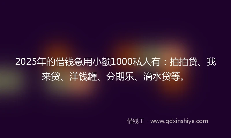 2025年的借钱急用小额1000私人有：拍拍贷、我来贷、洋钱罐、分期乐、滴水贷等。