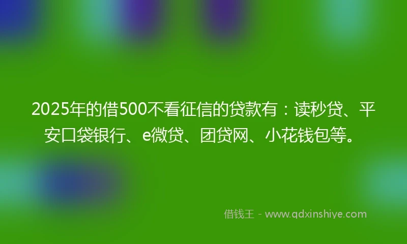 2025年的借500不看征信的贷款有：读秒贷、平安口袋银行、e微贷、团贷网、小花钱包等。