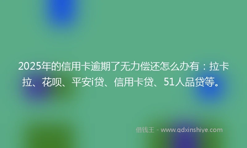 2025年的信用卡逾期了无力偿还怎么办有：拉卡拉、花呗、平安i贷、信用卡贷、51人品贷等。