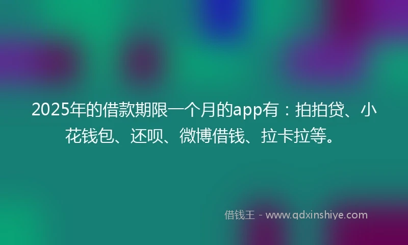 2025年的借款期限一个月的app有：拍拍贷、小花钱包、还呗、微博借钱、拉卡拉等。