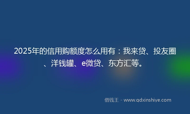 2025年的信用购额度怎么用有：我来贷、投友圈、洋钱罐、e微贷、东方汇等。