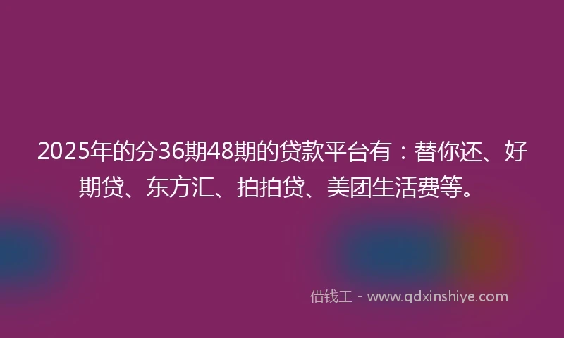2025年的分36期48期的贷款平台有：替你还、好期贷、东方汇、拍拍贷、美团生活费等。