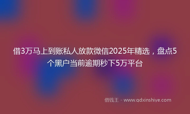 借3万马上到账私人放款微信2025年精选，盘点5个黑户当前逾期秒下5万平台