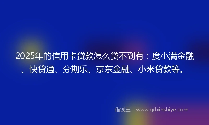 2025年的信用卡贷款怎么贷不到有:度小满金融、快贷通、分期乐、京东金融、小米贷款等。