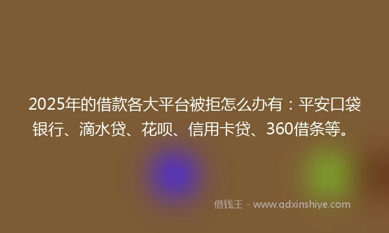 2025年的借款各大平台被拒怎么办有：平安口袋银行、滴水贷、花呗、信用卡贷、360借条等。