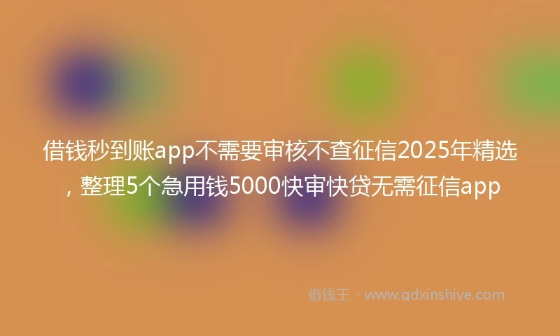 借钱秒到账app不需要审核不查征信2025年精选，整理5个急用钱5000快审快贷无需征信app