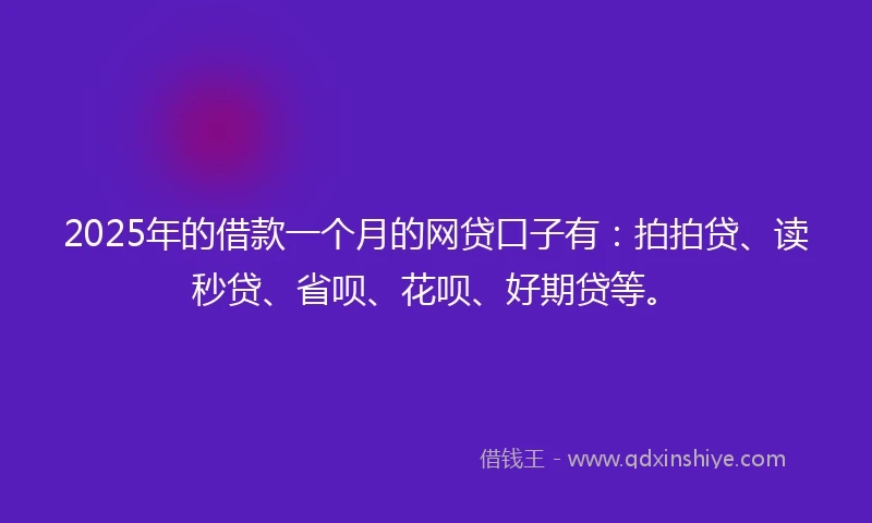 2025年的借款一个月的网贷口子有：拍拍贷、读秒贷、省呗、花呗、好期贷等。