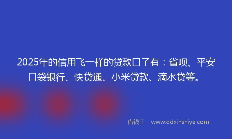 2025年的信用飞一样的贷款口子有:省呗、平安口袋银行、快贷通、小米贷款、滴水贷等。