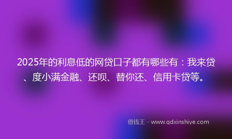 2025年的利息低的网贷口子都有哪些有：我来贷、度小满金融、还呗、替你还、信用卡贷等。