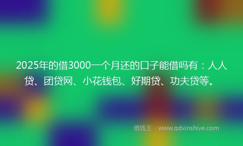 2025年的借3000一个月还的口子能借吗有：人人贷、团贷网、小花钱包、好期贷、功夫贷等。