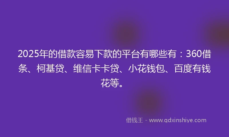 2025年的借款容易下款的平台有哪些有：360借条、柯基贷、维信卡卡贷、小花钱包、百度有钱花等。