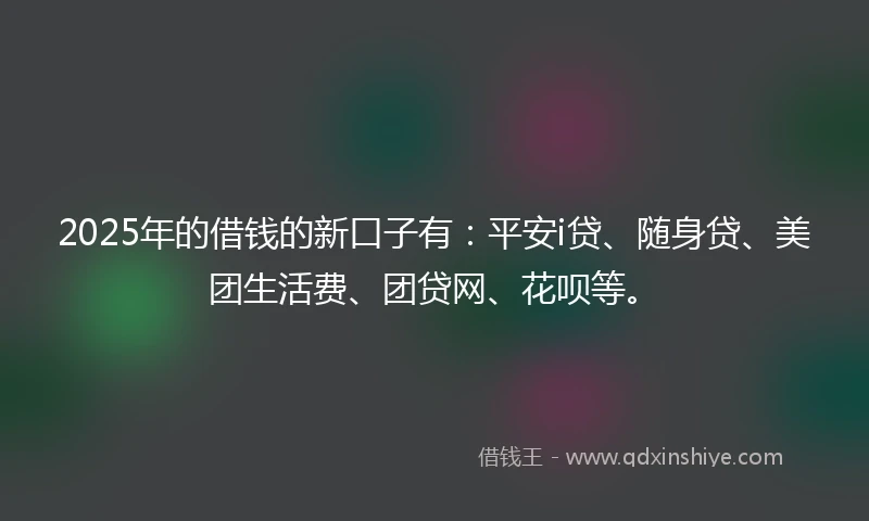 2025年的借钱的新口子有：平安i贷、随身贷、美团生活费、团贷网、花呗等。