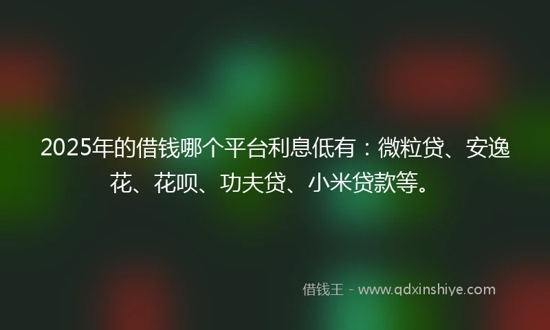 2025年的借钱哪个平台利息低有：微粒贷、安逸花、花呗、功夫贷、小米贷款等。