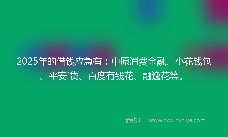2025年的借钱应急有：中原消费金融、小花钱包、平安i贷、百度有钱花、融逸花等。